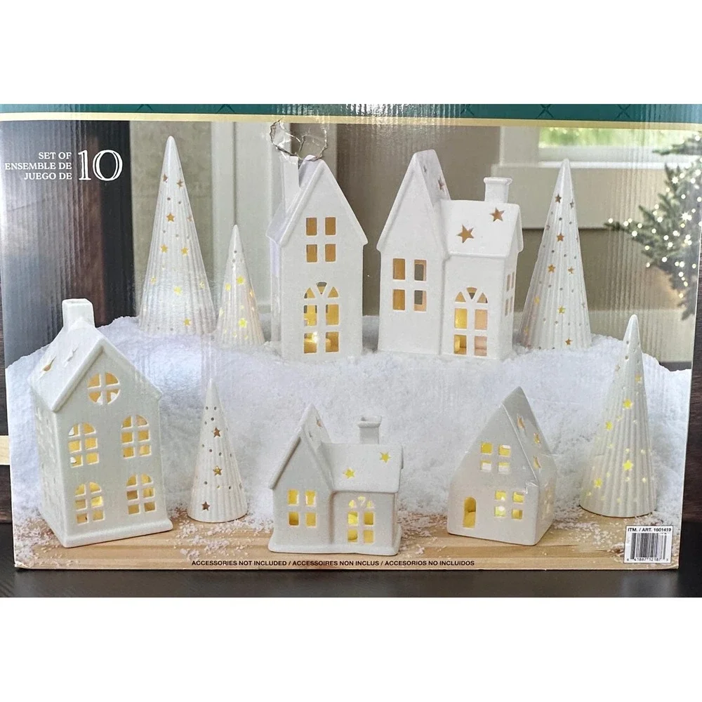 CERAMIC HOLIDAY VILLAGE 10 PCS 1601419 *NEW IN OPEN‎ BOX
